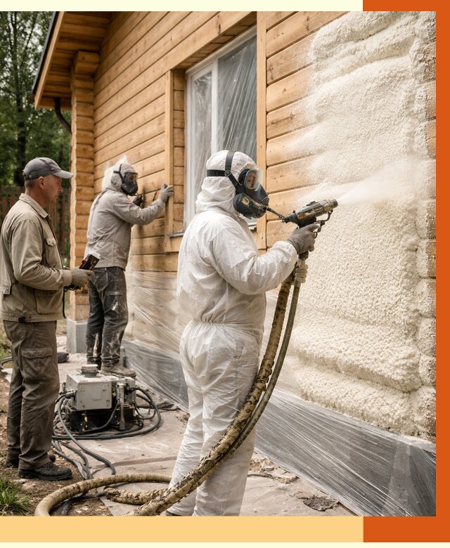 Утепление дома из бруса ППУ в Гуково от 3952 руб/м2 под ключ | ТепломастерГкв