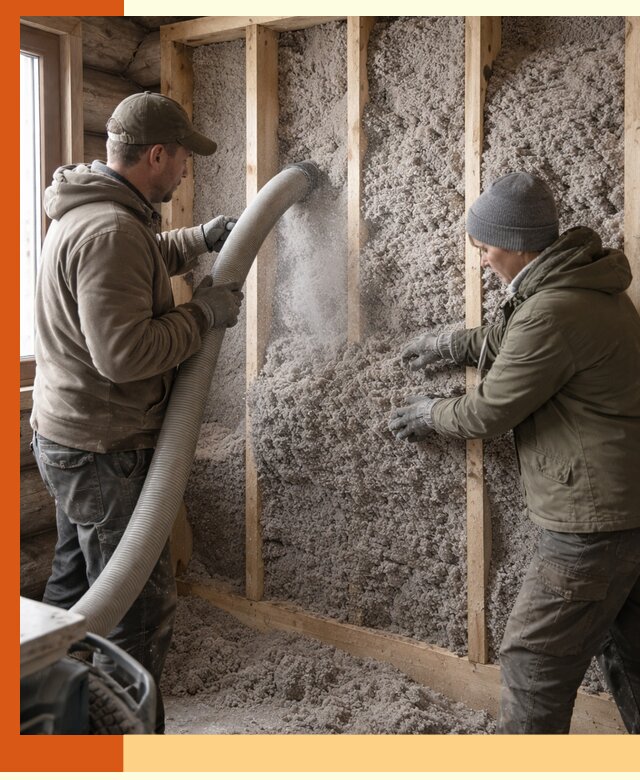 Утепление бревенчатого дома эковатой в Гуково