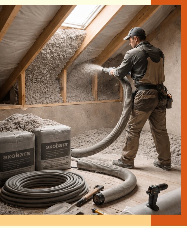 Утепление мансарды эковатой в Гуково от 2259 руб/м2 — монтаж, задувка, цена | ТепломастерГкв