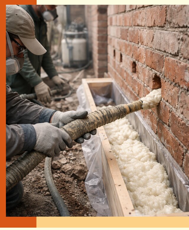 Заливка ППУ в пустоты кирпичной стены в Гуково