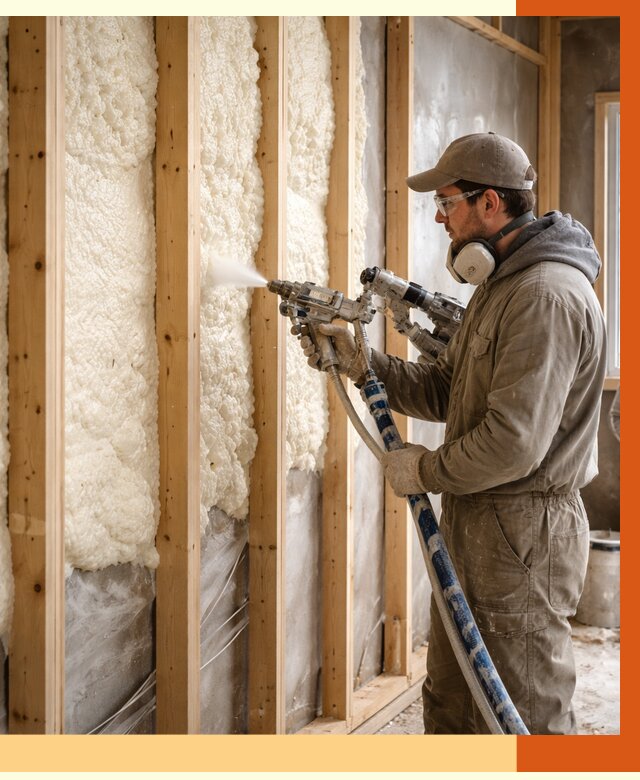 Утепление каркасной стены ППУ в Гуково от 4363 руб./м2 под ключ | ТепломастерГкв